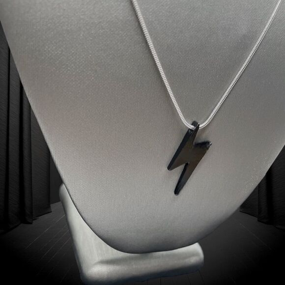 Men’s Black Lightening Bolt Necklace l Stainless Steel l Throwback l New - Picture 1 of 10